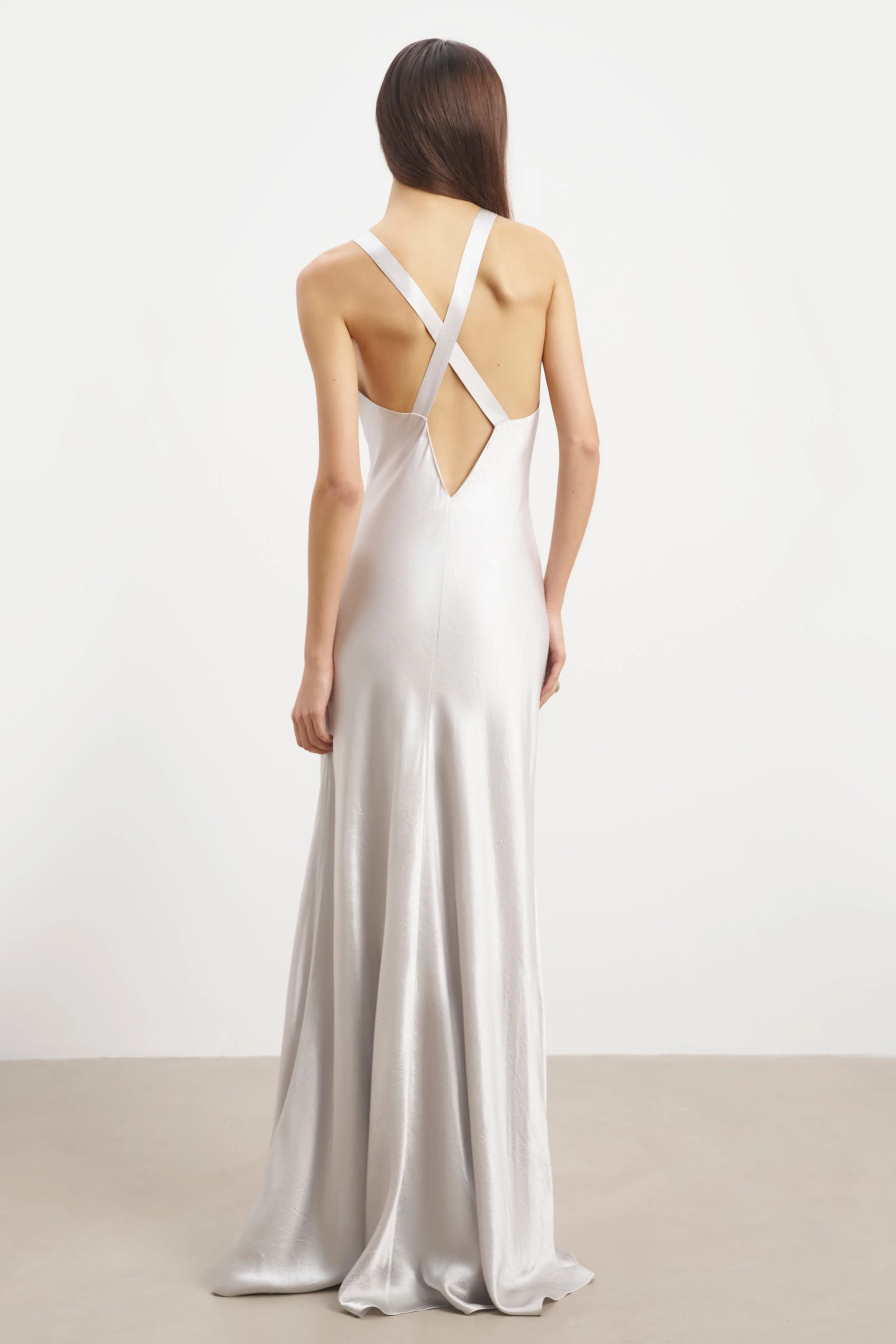 Crushed Satin Cross Back Gown - Chrome - Image 2