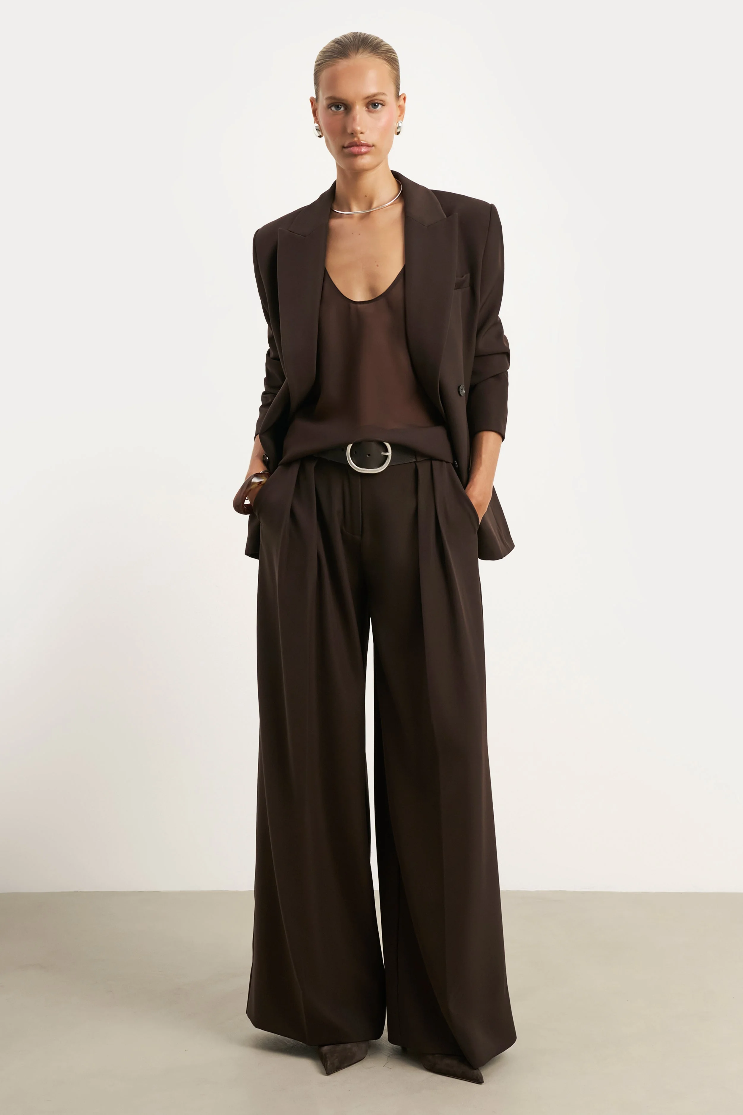 Dropped Waist Double Breasted Blazer - Carob - Image 4