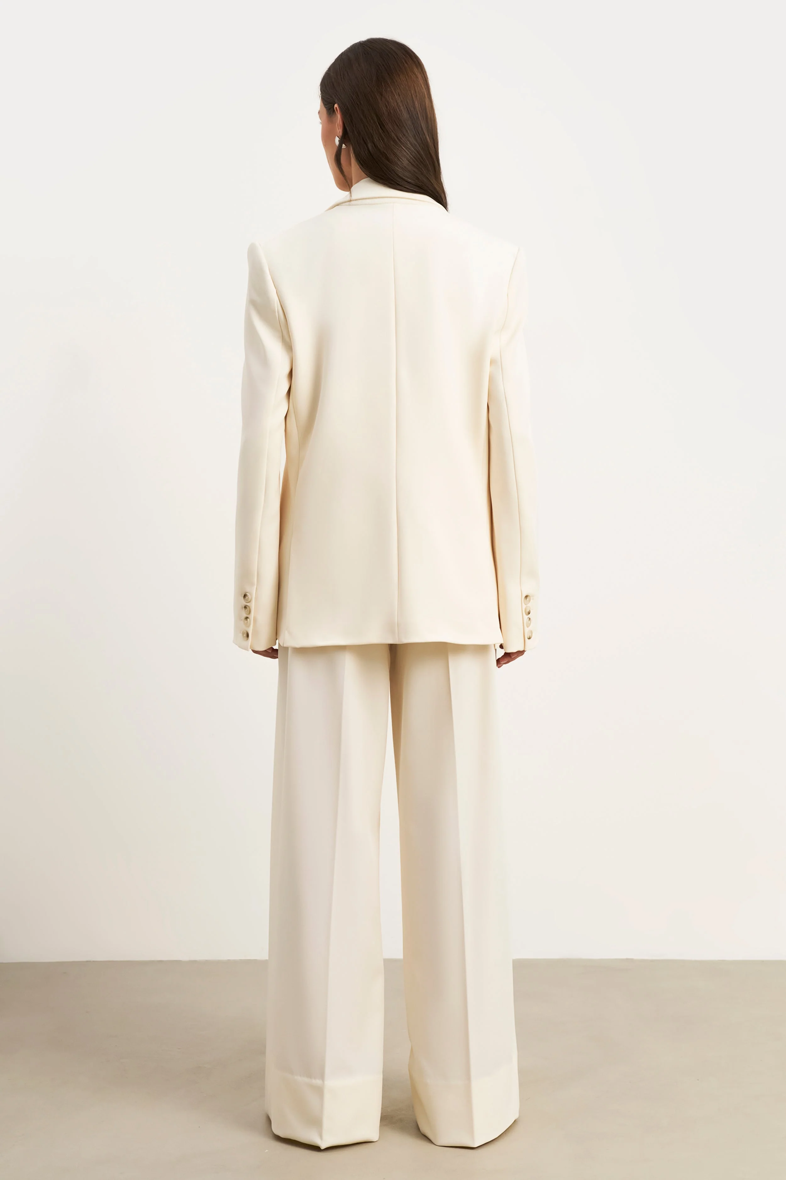 Dropped Waist Double Breasted Blazer - Cream - Image 7