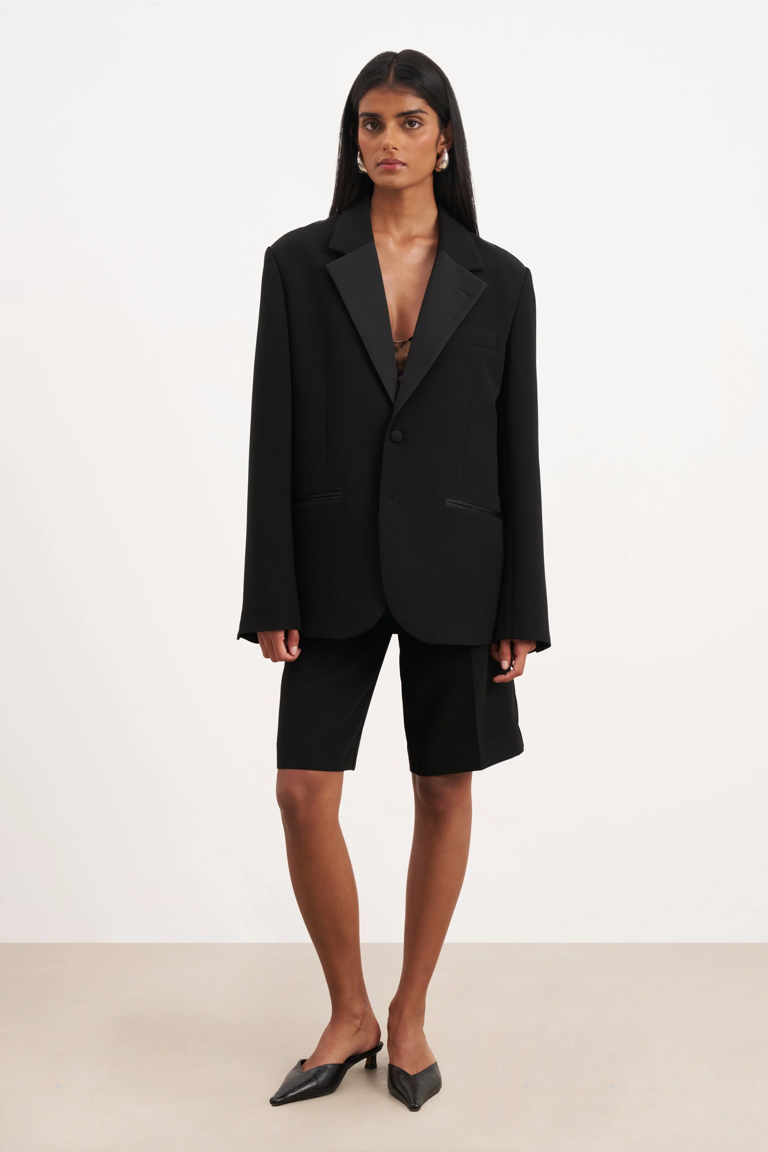 Satin Detail Single Breasted Blazer - Black - Image 2