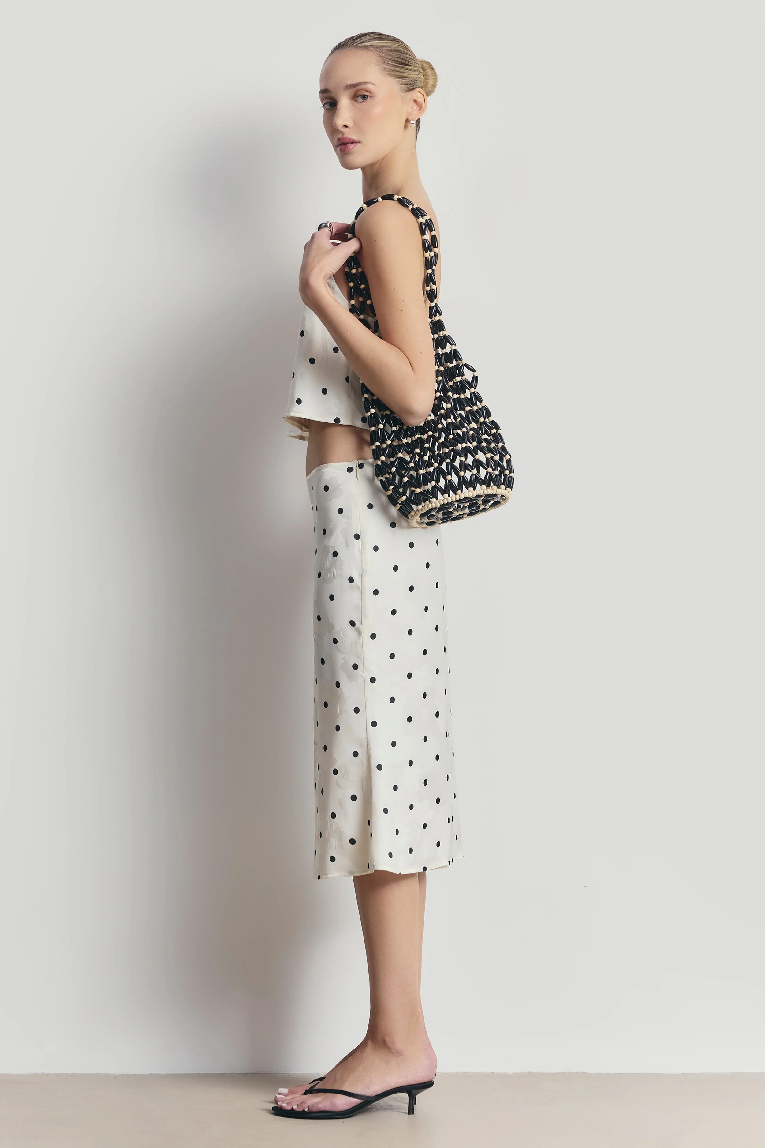 Satin Jacquard Polka Dot Camisole Top - Cream Polka Dot - Image 7