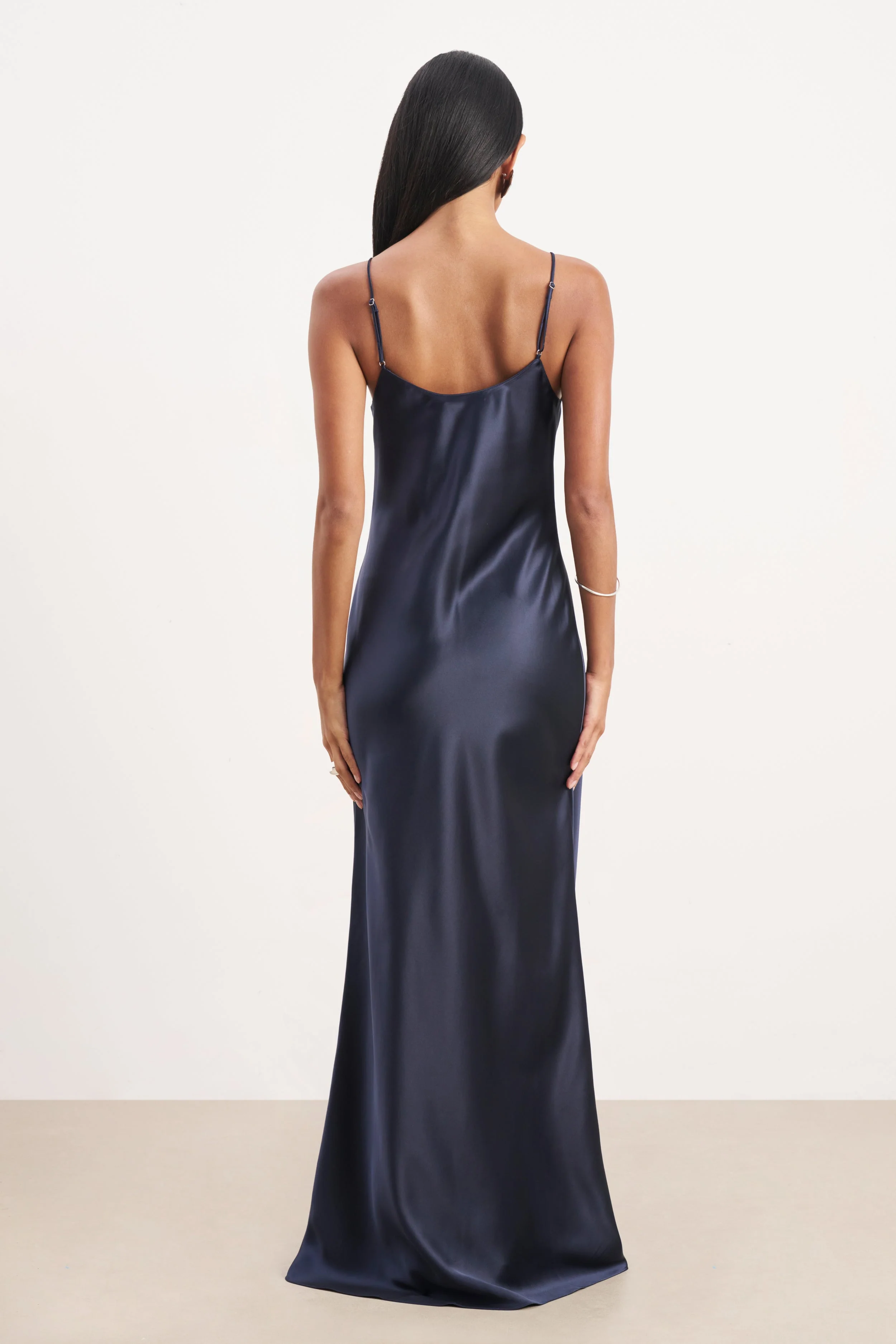 Satin Scoop Neck Camisole Maxi Dress - Navy - Image 2