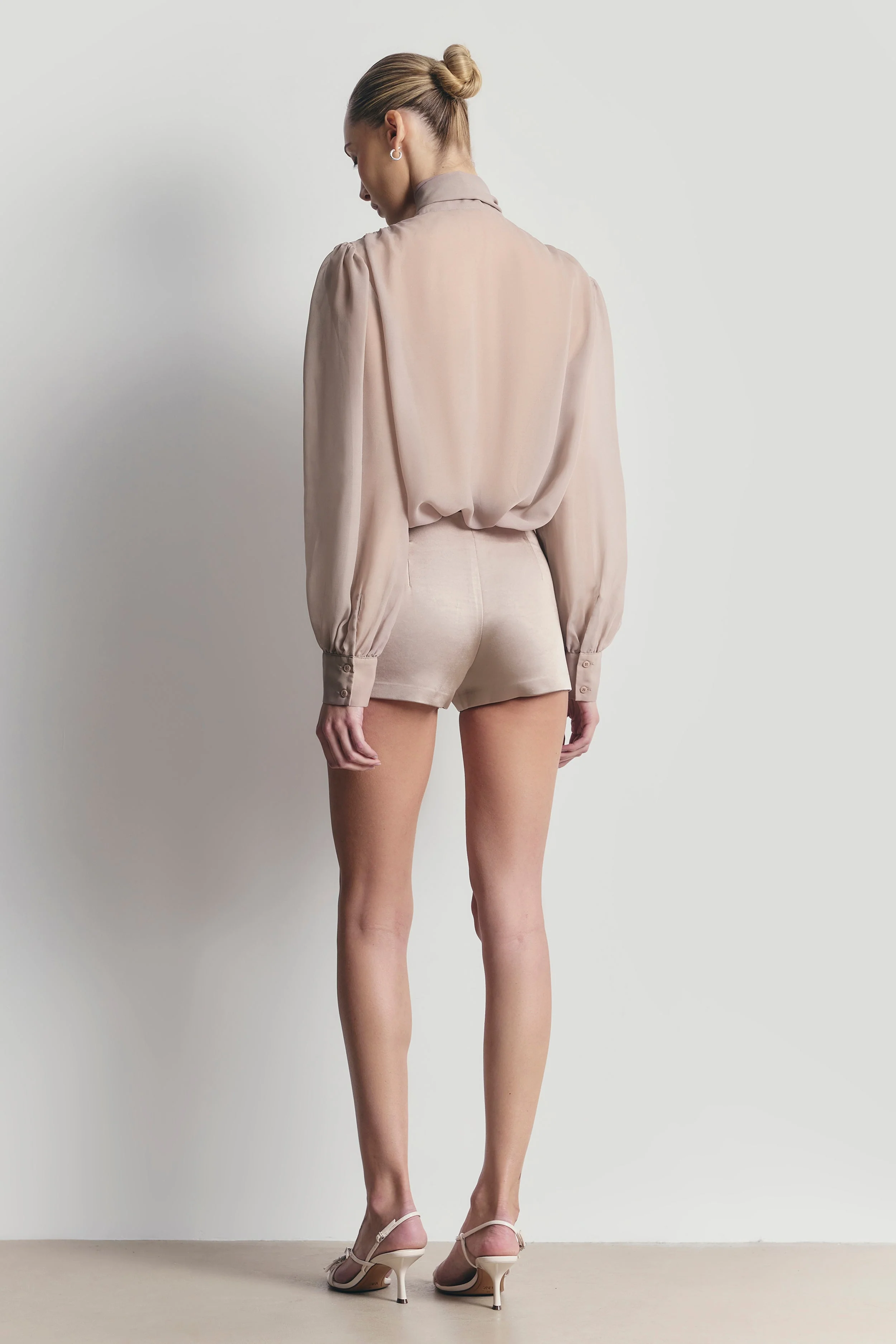 Sheer Chiffon Tie Neck Blouse - Mink - Image 7