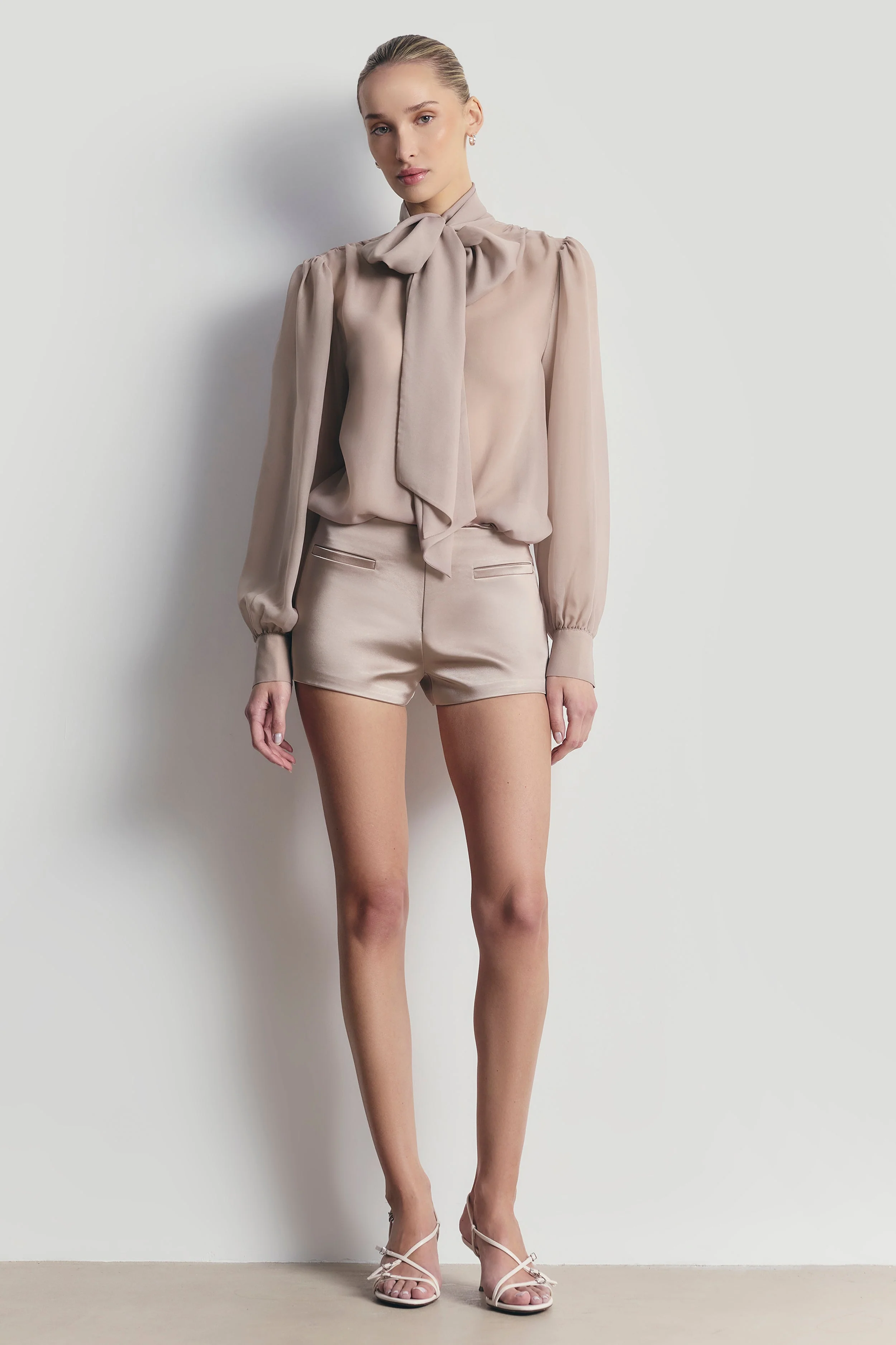Tailored Satin Micro Shorts - Mink
